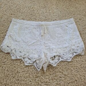 Express White Lace Overlay Bohemian Summer Shorts L Beach Coverup Vacation
